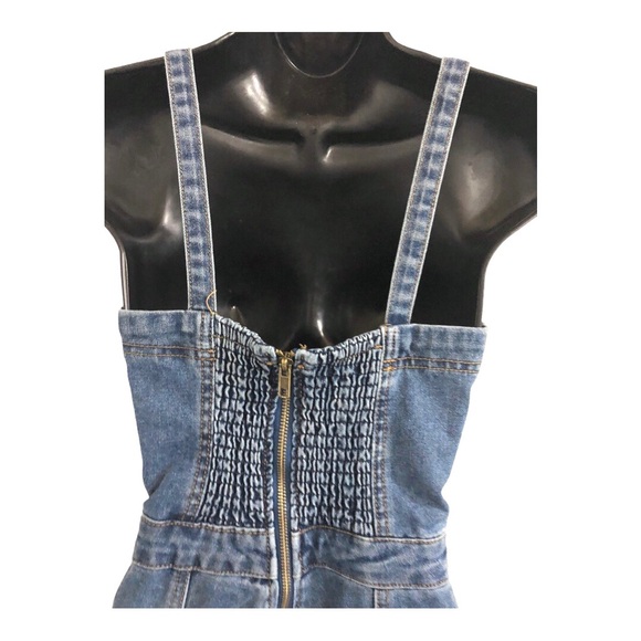 Sincerely Jules blue jeans denim faded medium wash smocked jumpsuit size Small - Picture 11 of 17